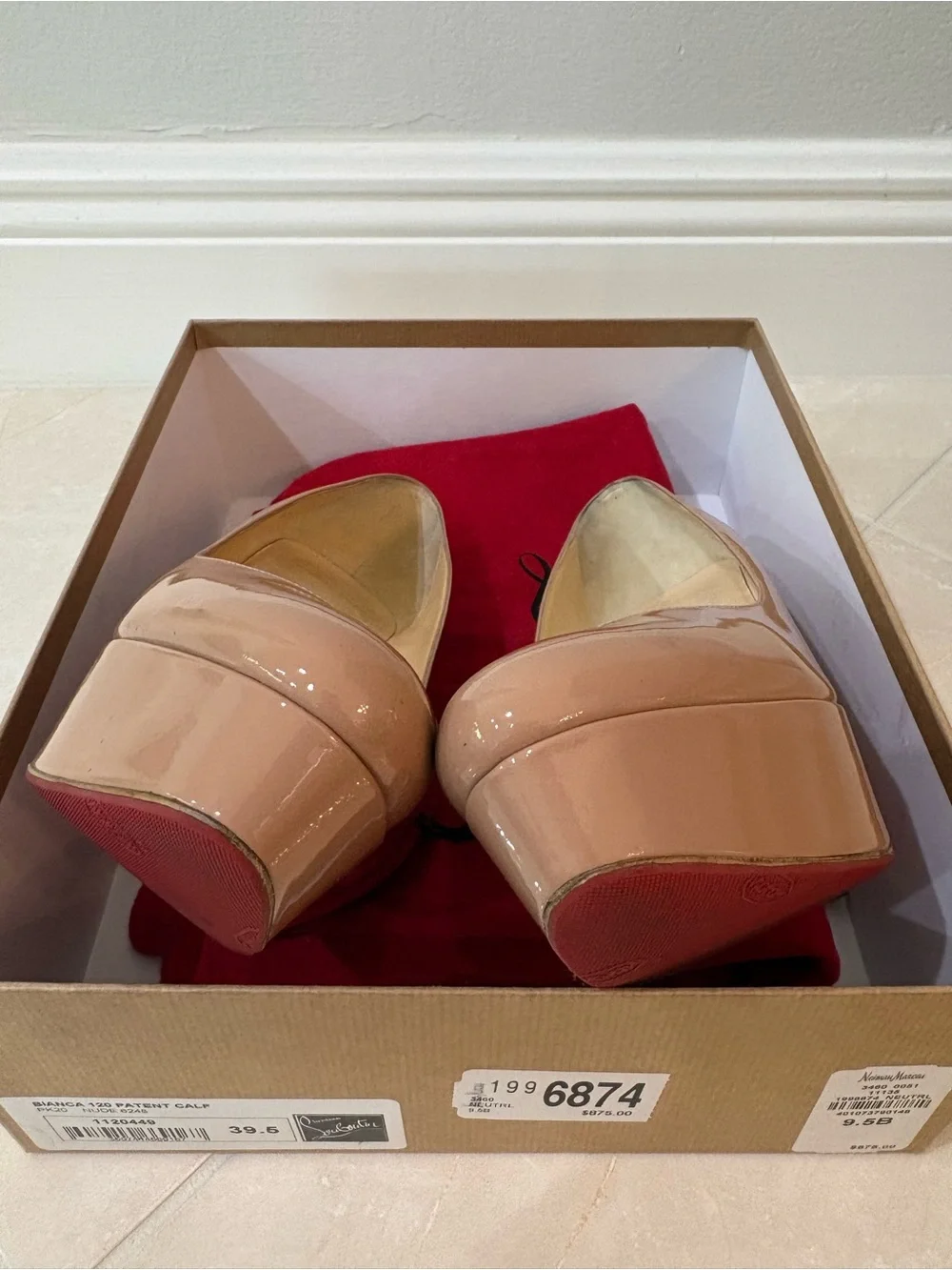 Christian Louboutin Bianca 120 Nude Patent Leather Platform Heels